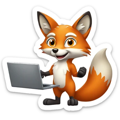 cartoon fox He holds the computer mouse in his left hand sticker