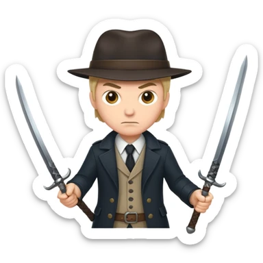 DETECTIVE with two swords in two hands sticker