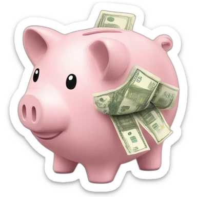 Piggy bank overflowing from being full of euro bills sticker