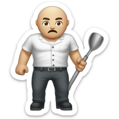 Canteen staff angry bald with ladle sticker