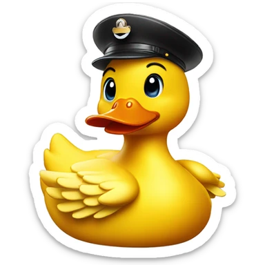 a rubber ducky saluting the camera with one wing sticker