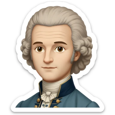 portrait closely resembling historical paintings of Jean-Jacques Rousseau, 18th-century powdered wig, high forehead, gentle eyes, subtle smile, period-accurate clothing sticker