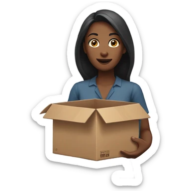 Woman holding empty grift box sticker