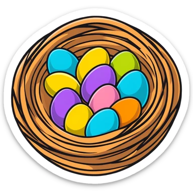 Easter nest with colorful eggs and Easter decorations sticker