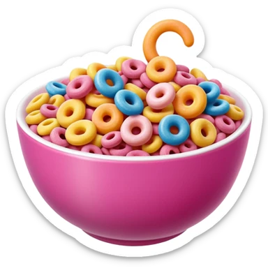 froot loops in a pink bowl, no spoon or milk sticker