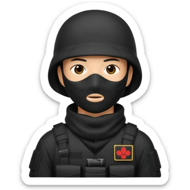 special forces soldier, black uniform, face covered, japanese sticker