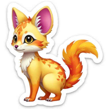 Feral Rare Fantasy vibrant colorful tropical cute, kawaii, cool, ed Vernid-Trico-species by LiLaiRa, random markings, tufted tail, tufted ears, full body, cheek markings sticker