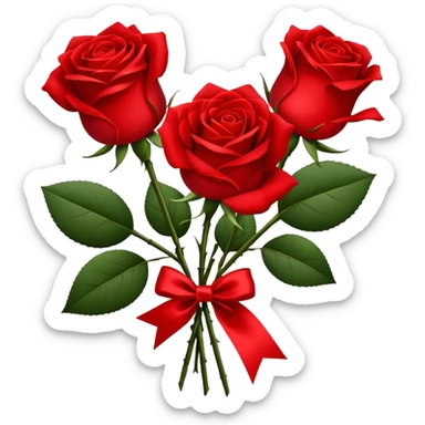 3 red roses tied with a red ribbon sticker