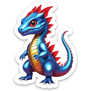Cute Shiny iridescent Guilmon-Salandit-Fakémon-hybrid-creature (full body)  sticker