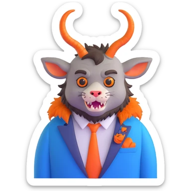 Beast from Beauty and the Beast, furry creature with horns and fangs wearing a blue formal jacket sticker