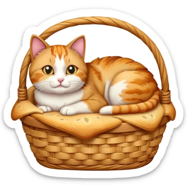 Cat hiding in basket of bread sticker