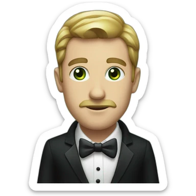 A man in a black tuxedo and green eyes staring at you sticker