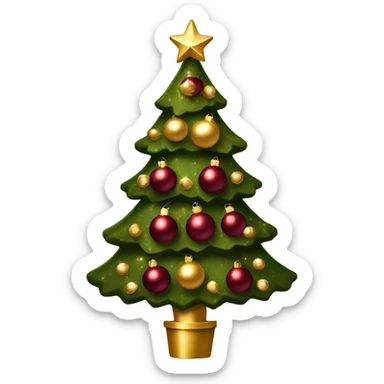 Vintage christmas tree with burgundy ornaments and gold sparkling lights sticker