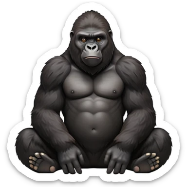 cinematic-gorilla-realistic-full-body-sitting-emoji,-exuding-strength,-thick-dark-fur-in-the-light,-head-tilted-dramatically,-deep-dark-eyes-filled-with-intense-intelligence,-simplified-yet-realistic-focused-features,-highly-detailed,-glowing-with-an-almost-sarcastic-glow sticker