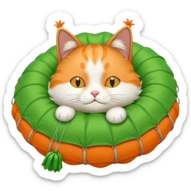 sleepy cat with green parachute sticker