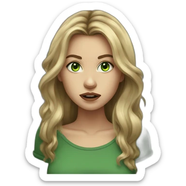 24 year old female artist with crazy temper long dark blonde hair and green eyes sticker
