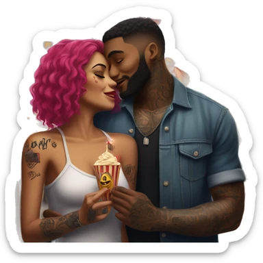 Romantic carnival date for beautiful tattooed couple sticker
