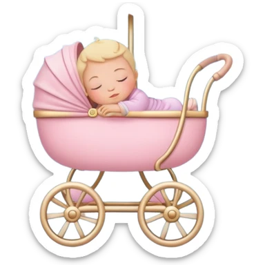 sleeping baby in pink and beige stroller surrounded by many pastel blue clouds and sparkling stars sticker