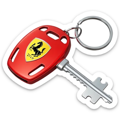 red Ferrari key with a yellow background sticker