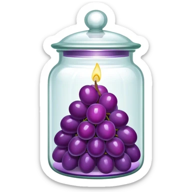 Purple grape candle in a glass jar with a glass cover sticker