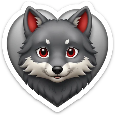 cute dark grey wolf inside heart sticker