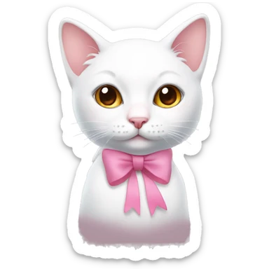 Cute white cat with small ears and pink bow on head sticker