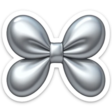 A cute bow emoji made of polished silver chrome, smooth rounded loops, glossy metallic surface, soft mirror reflections, subtle highlights, minimal and adorable proportions, iOS emoji style, centered composition, clean white background, soft studio lighting, no text, no outline, ultra high quality sticker