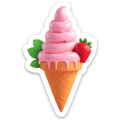 strawberry ice cream cone with strawberries around it sticker