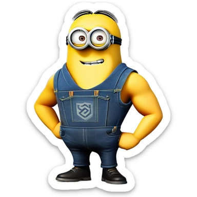 A minion for despicable me who is very muscular and has a shirt that says skibidi rizzer  sticker