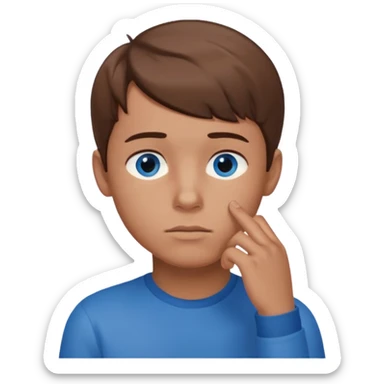 boy thinking with one hand on his chin sticker