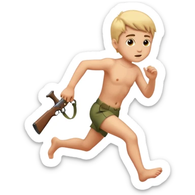 Child boy naked hunting running sticker