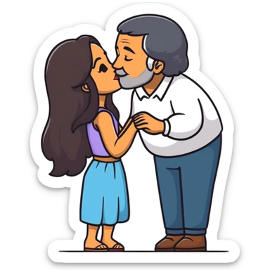 Beautiful woman with long dark hair, kissing a older Hispanic man sticker