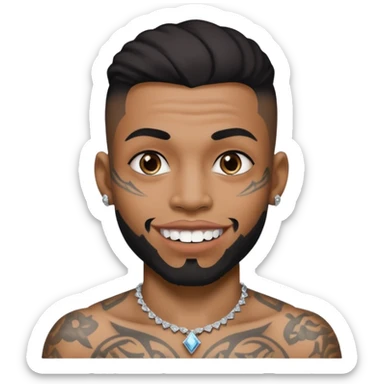 A black/mixed man tattooed face with silver and diamond teeths sticker
