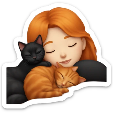 Ginger Girl sleeping with black cat sticker