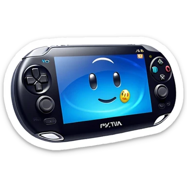 Clash of Clans aesthetic: Cinematic Playful PlayStation Vita Portrait Emoji, rendered in a 3D vector-style similar to standard emojis with minimal shading and bold, simplified shapes. A compact, distinct form with signature details, softly glowing with a cutting-edge console technology charm. Simplified yet unmistakably iconic, highly detailed and consistent, glowing with a soft radiance and high shine. Stylized with a touch of technological advancement and a soft glowing outline, capturing the essence of a beloved gaming relic with a friendly, playful manner! sticker