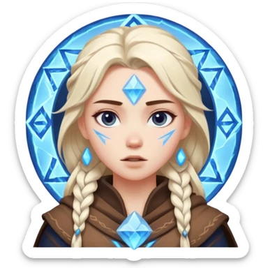 Woman frozen mid-spell, glowing runes around her body, charged silence sticker