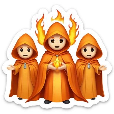 a flame with three cloaked figures in a charle's angles pose sticker