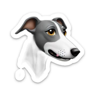 Greyhound next to fence sticker