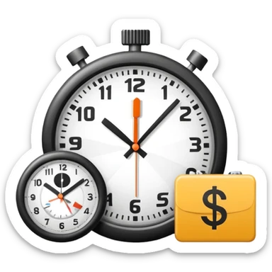 Minimal flat icon, tax money symbol with ruble sign, combined with a clock showing delayed payment, clean vector style, simple geometric shapes, monochrome, no text, no gradients, white background, clear outline, infographic icon sticker