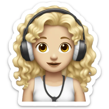 White Blondie curly girl with cow headphones dark brown sticker