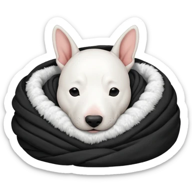 bull terrier sleeping cozy with blanket black head and ears sticker