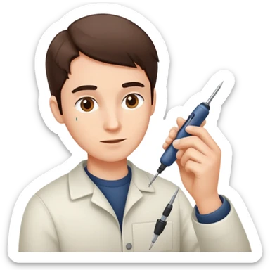 Person carefully adjusting or tweaking a device with a small tool like a screwdriver sticker