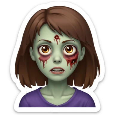 zombie mulher olhos castanhos cabelos castanhos com franja de lado  sticker