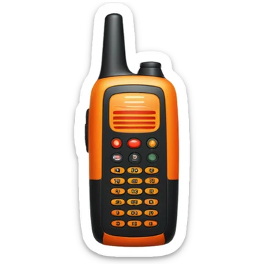 black walkie talkie with red-orange button on side sticker