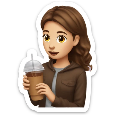 Brown haired girl sipping iced coffee sticker