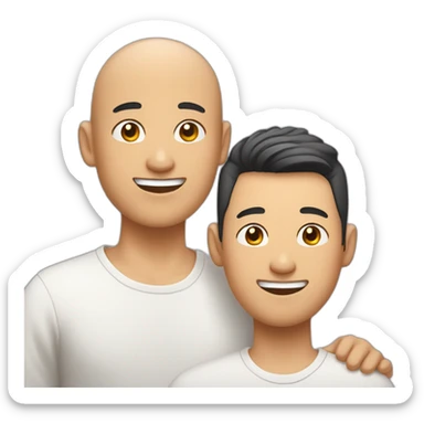 Happy asian gay couple, 1 guy with hair and 1 guy without hair sticker