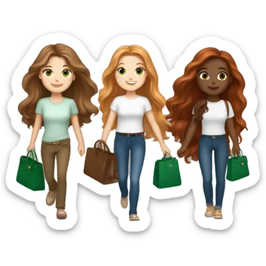 Two best friends carrying birkins one brunette long hair  with green eyes and light skin and another one redhead with light skin and brown eyes and long hair sticker
