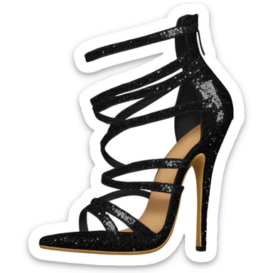 Realistic black pair of strappy shiny glitter sequin stiletto heel shoes.
 sticker