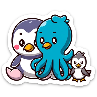 An octopus with penguin body and duck head sticker