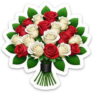 White rose and red rose bouquet with black paper  sticker